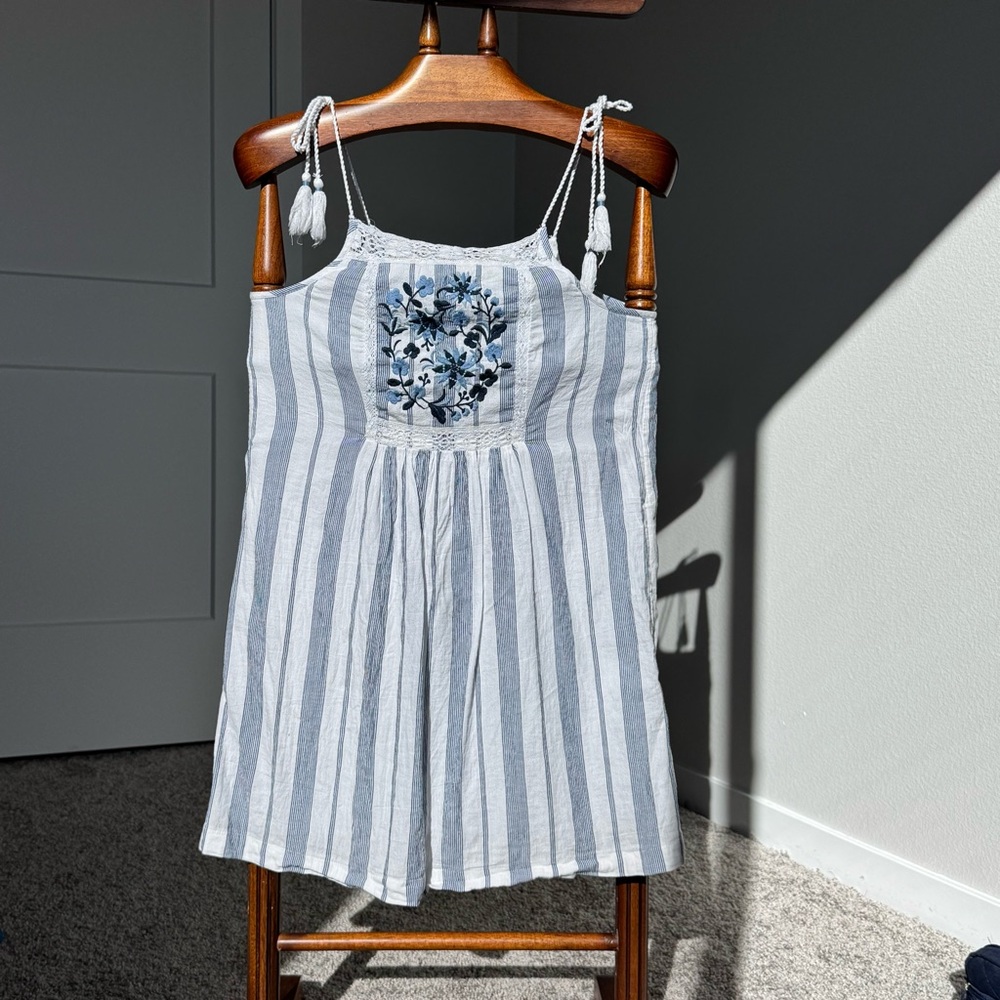 Abercrombie Fitch Beachy Resort Summer Mini Dress Coastal Embroidered Stripe XS
